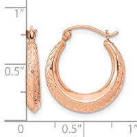 14K Rose Gold 3.25x 18mm Textured Tapered Hollow Hoop Earrings view 4