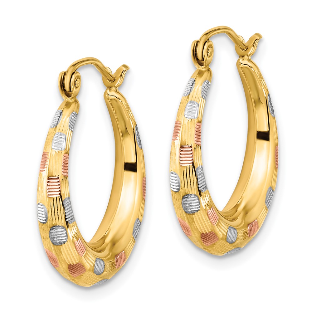 14k White and Rose Rhodium Polished Satin Diamond-cut Hoop Earrings (TF1207)