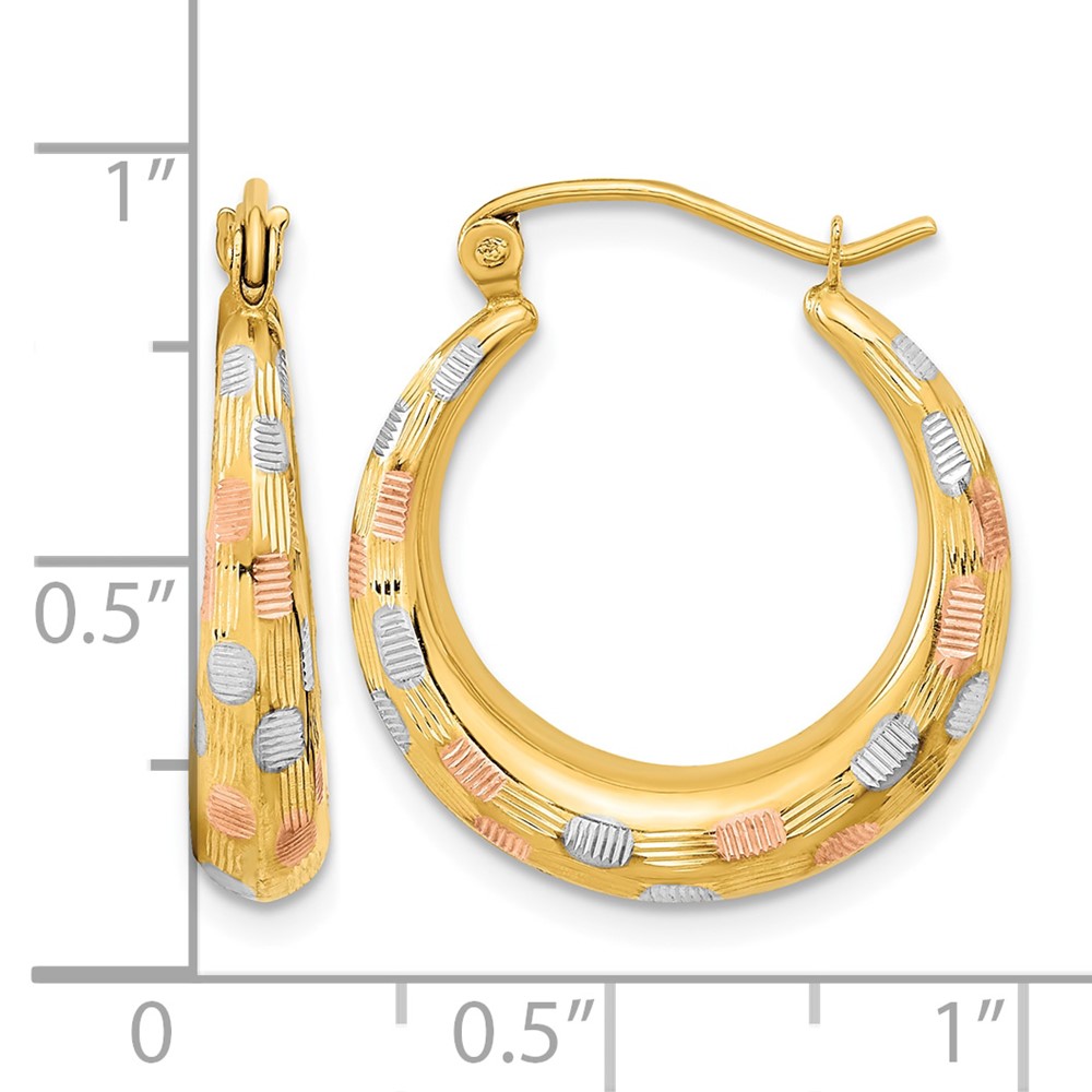 14k White and Rose Rhodium Polished Satin Diamond-cut Hoop Earrings (TF1207)