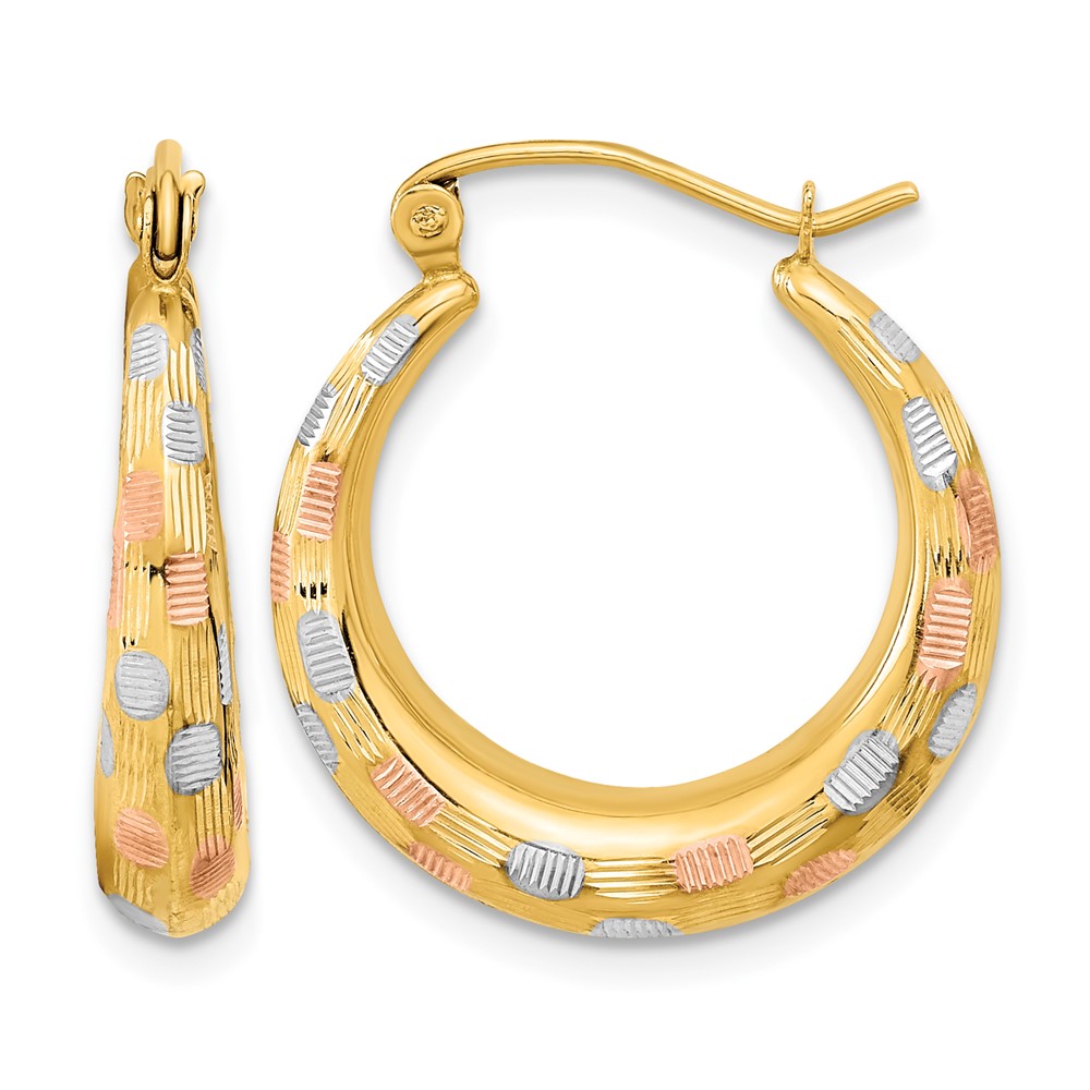 14k White and Rose Rhodium Polished Satin Diamond-cut Hoop Earrings (TF1207)