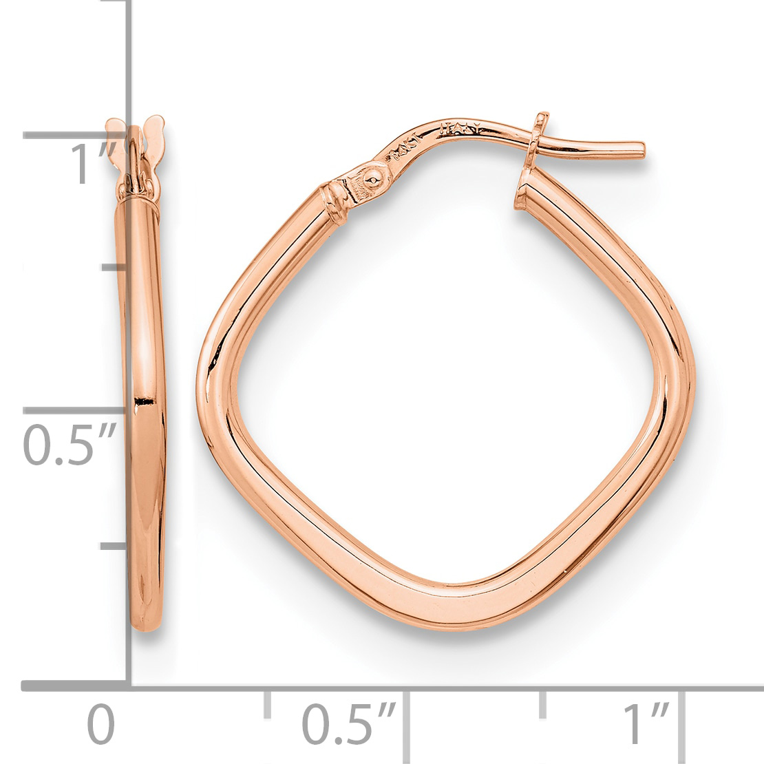 14k Rose Gold 1.7x24mm Polished Square Tube Hoop Earrings TF1208R product image view 4