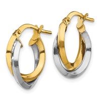 14K Two Tone Polished Double Hoops view 2