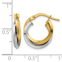 14K Two Tone Polished Double Hoops view 4