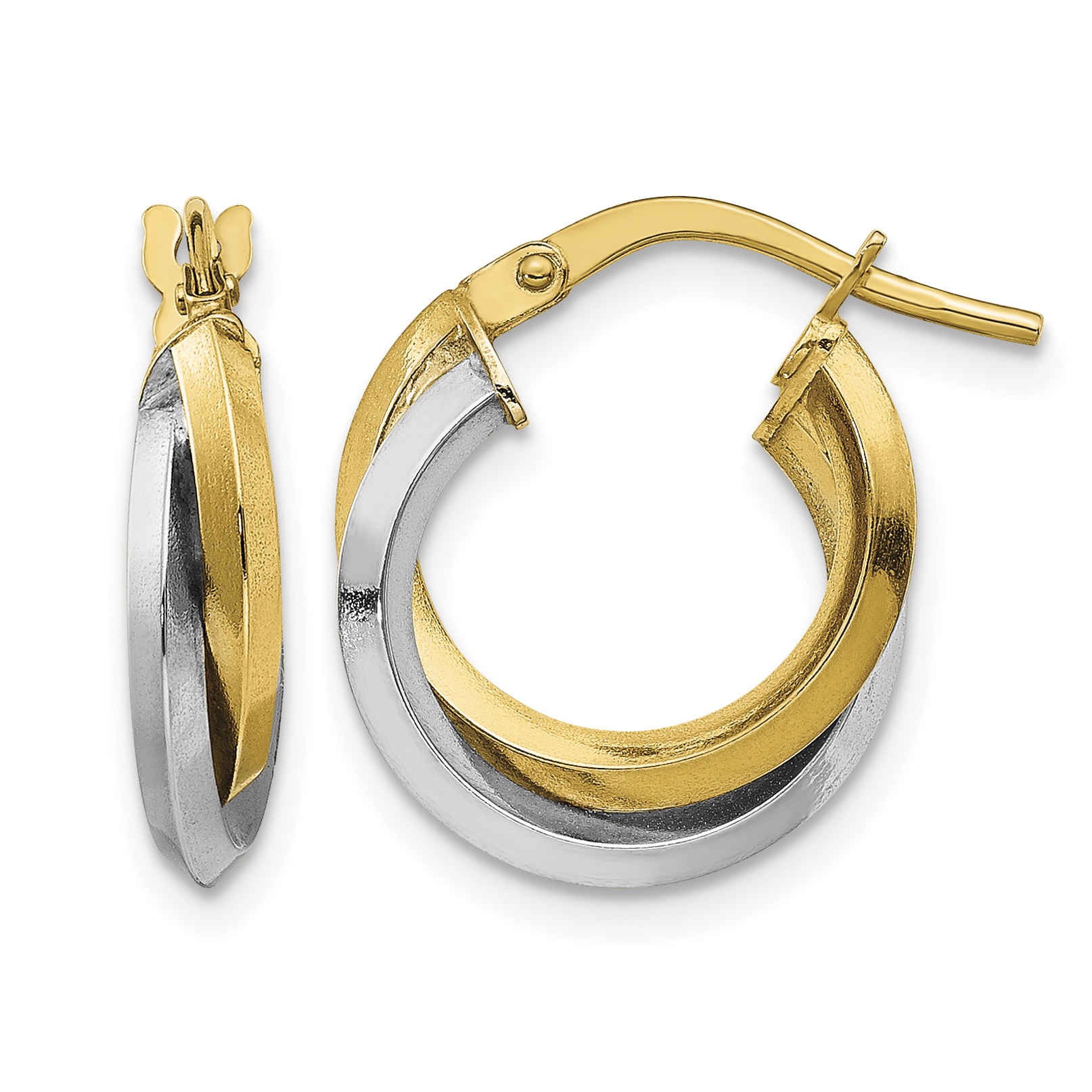 14k Two Tone Polished Double Hoops (TF1216)
