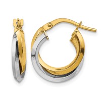 14K Two Tone Polished Double Hoops view 1