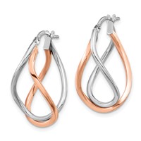 14K Yellow Gold with White Rhodium and Rose Gold-plated Swirl Hoops view 2