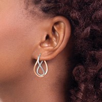 14K Yellow Gold with White Rhodium and Rose Gold-plated Swirl Hoops view 3