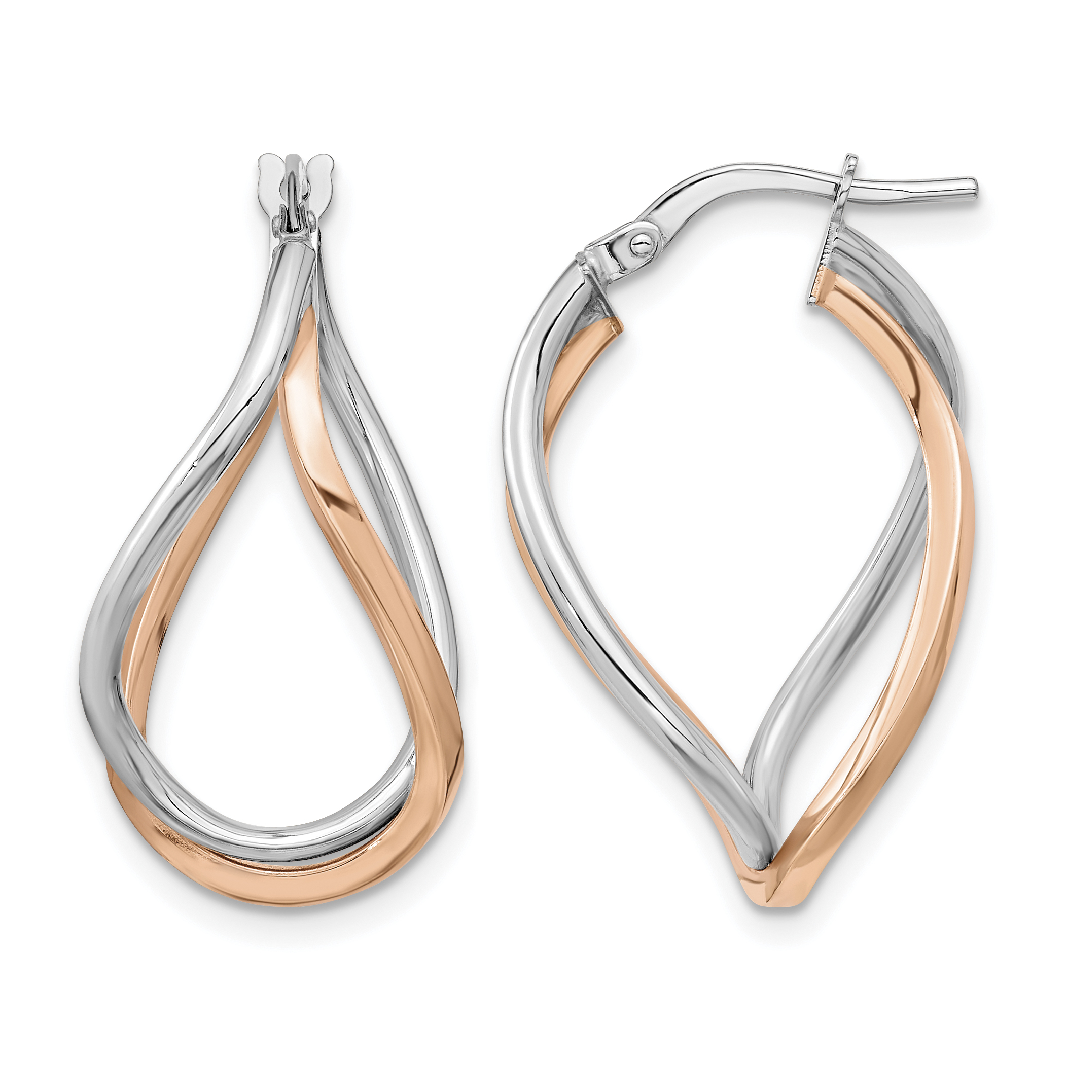 14k Yellow Gold w/White Rhodium and Rose Gold-plated Swirl Hoops (TF1234)