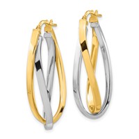 14K Two Tone Polished Oval Double Hoops view 2
