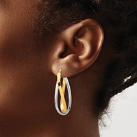 14K Two Tone Polished Oval Double Hoops view 3