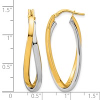 14K Two Tone Polished Oval Double Hoops view 4