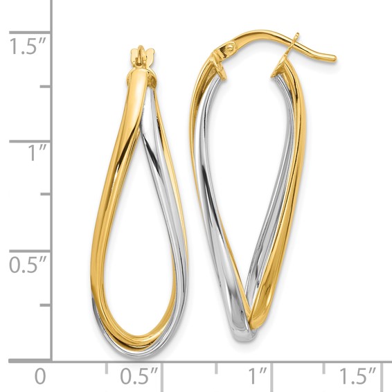 14k Two Tone Polished Oval Double Hoops