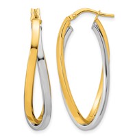 14K Two Tone Polished Oval Double Hoops view 1