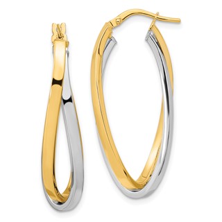 14k Two Tone Polished Oval Double Hoops