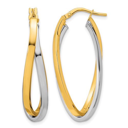 14K Two Tone Polished Oval Double Hoops