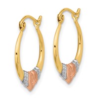 14K Two-tone Earrings with White Rhodium Polished Satin & D C Hoop view 2