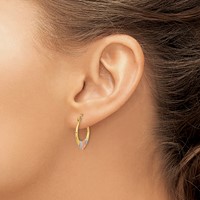 14K Two-tone Earrings with White Rhodium Polished Satin & D C Hoop view 3