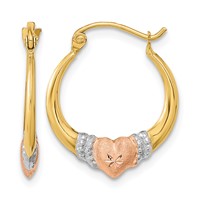 14K Two-tone Earrings with White Rhodium Polished Satin & D C Hoop view 1