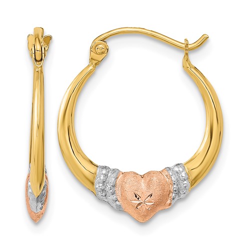 14K Two-tone Earrings with White Rhodium Polished Satin & D C Hoop