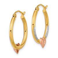 14K Two-tone Earrings with White Rhodium D C Heart Hoop view 2