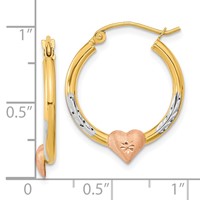 14K Two-tone Earrings with White Rhodium D C Heart Hoop view 4