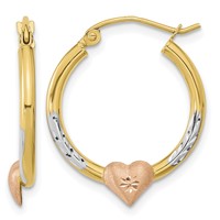 14K Two-tone Earrings with White Rhodium D C Heart Hoop view 1