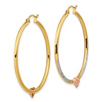 14K Two-tone Earrings with White Rhodium D C Heart Hoop view 2