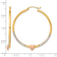 14K Two-tone Earrings with White Rhodium D C Heart Hoop view 4