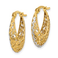 14K Rhodium-plated Polished Filigree Hoop Earrings view 2