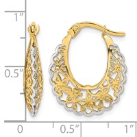 14K Rhodium-plated Polished Filigree Hoop Earrings view 4