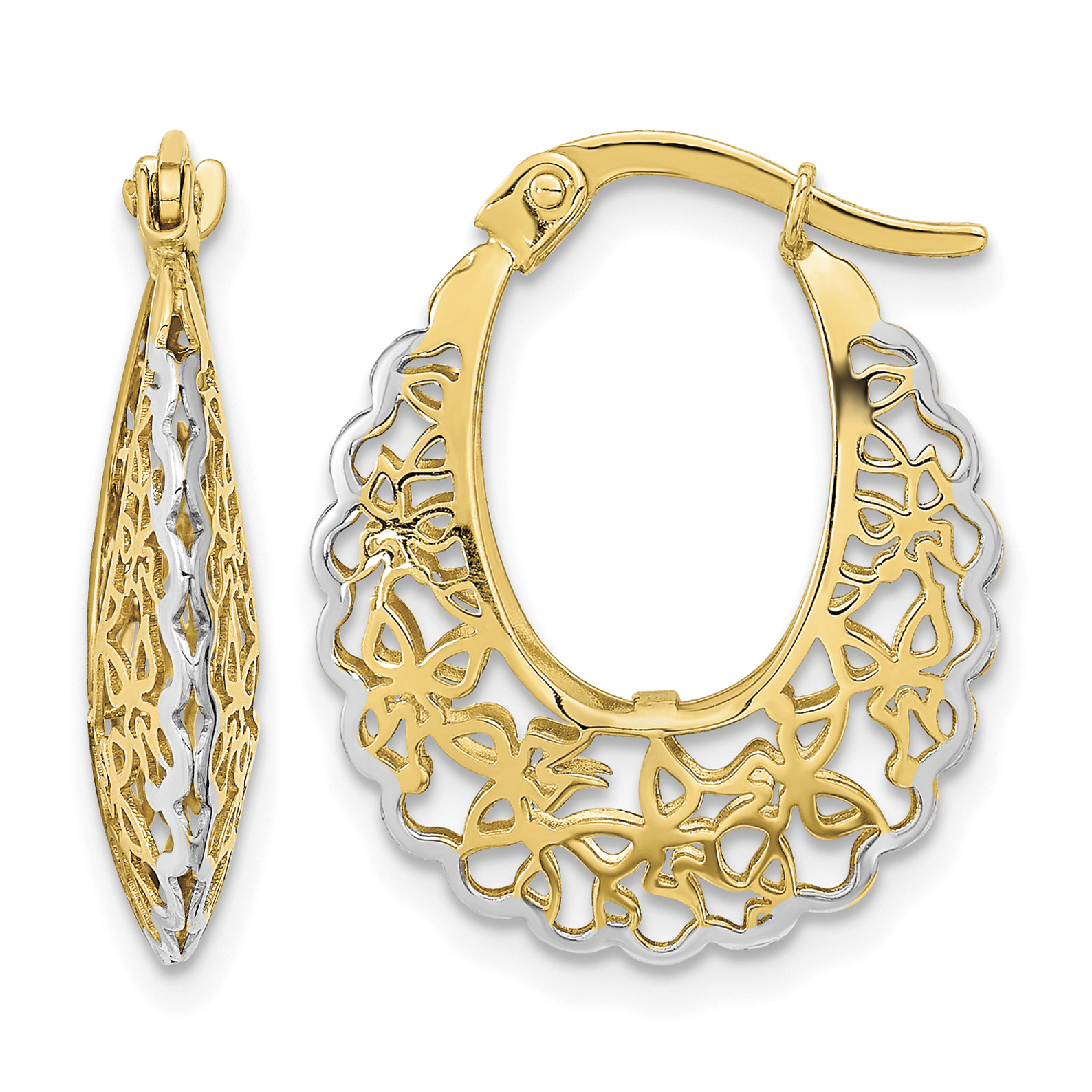 14k Rhodium-plated Polished Filigree Hoop Earrings (TF1247)