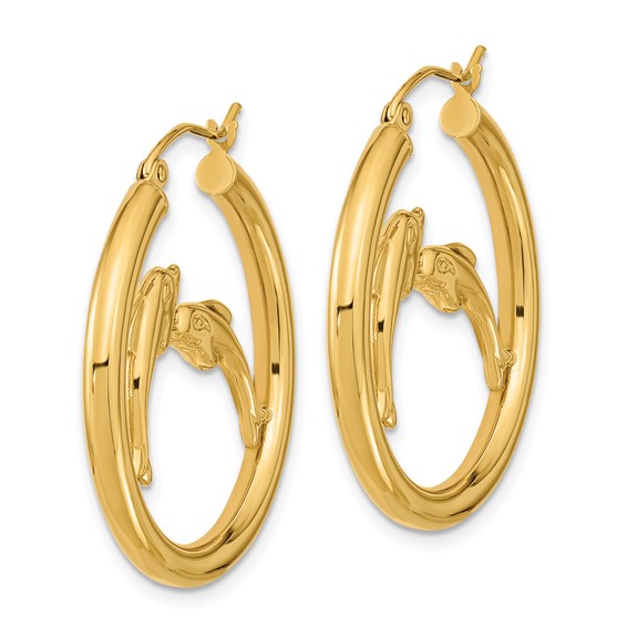 14k Polished Dolphins Hoop Earrings