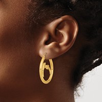 14K Yellow Gold Polished Dolphins Hoop Earrings view 3