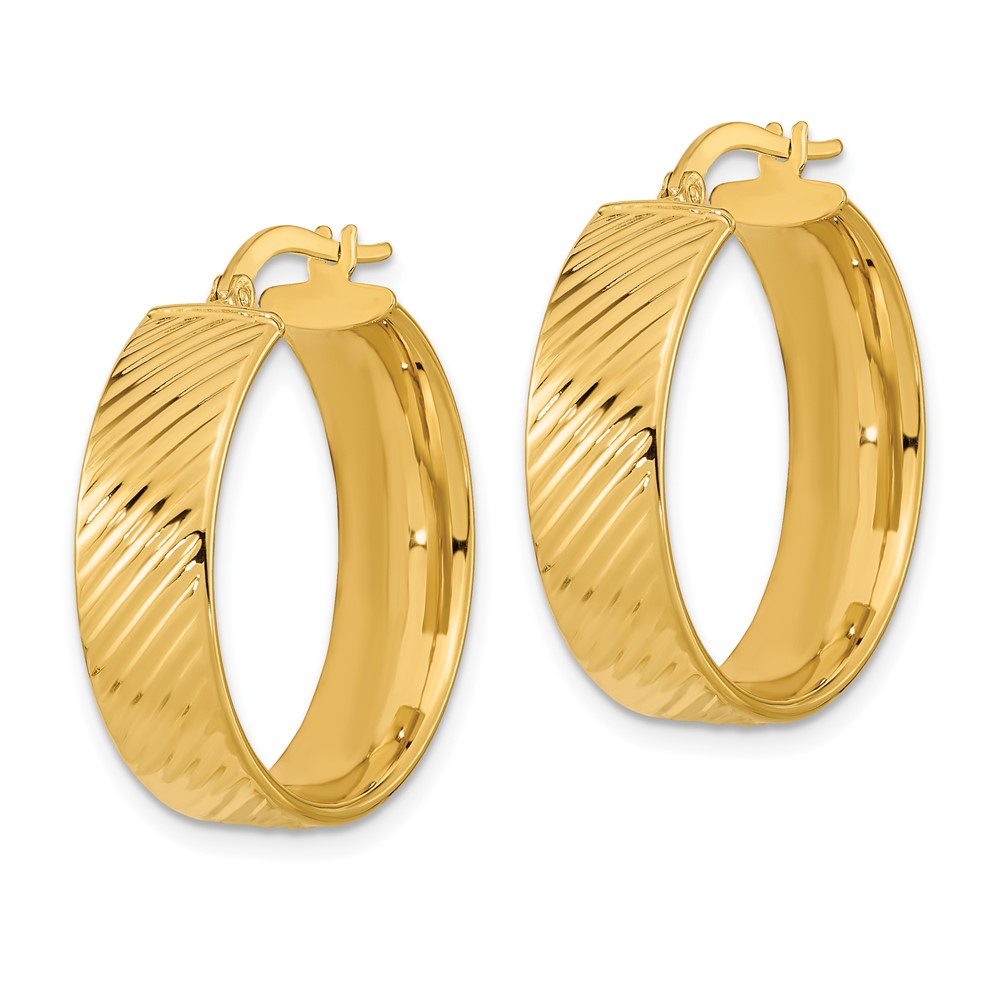 14K 8mm Polished & Textured Hinged Hoop Earrings (TF1265)