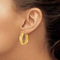 14K 8mm Yellow Gold Polished & Textured Hinged Hoop Earrings view 3