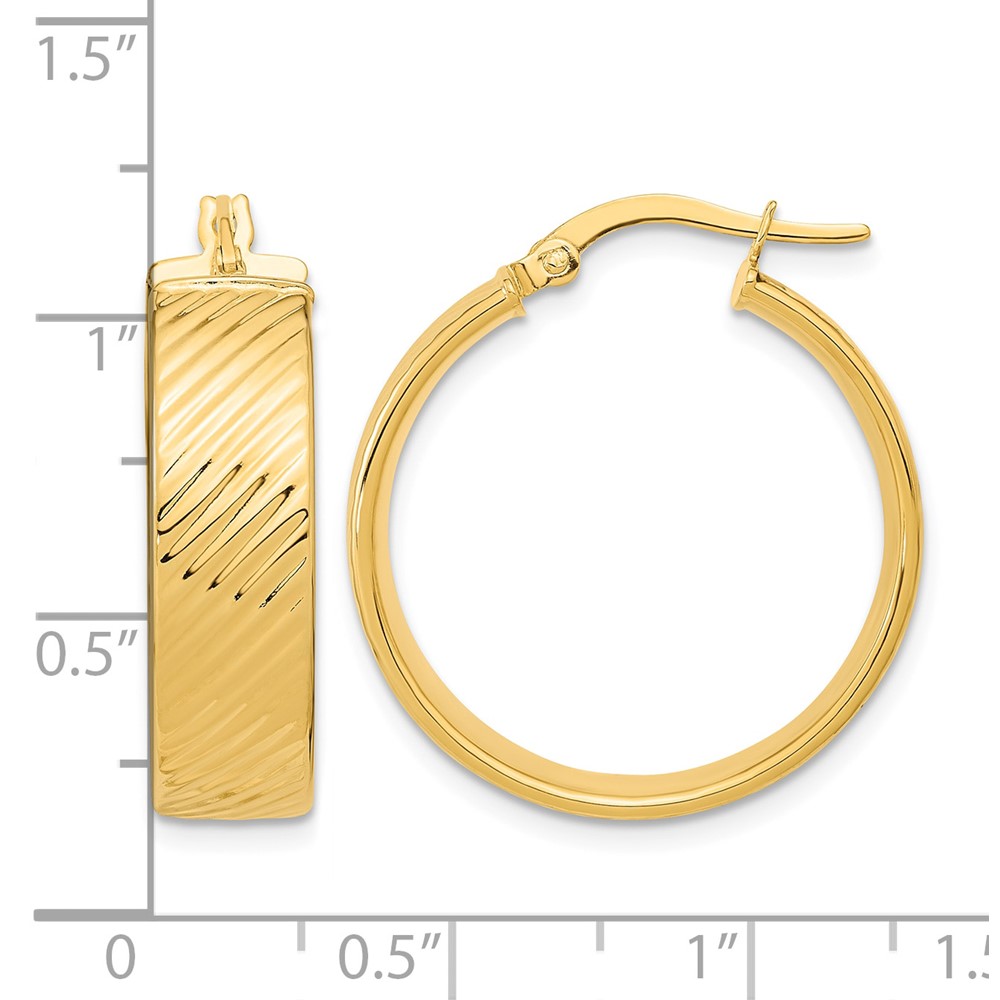 14K 8mm Polished & Textured Hinged Hoop Earrings (TF1265)
