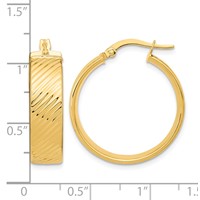 14K 8mm Yellow Gold Polished & Textured Hinged Hoop Earrings view 4