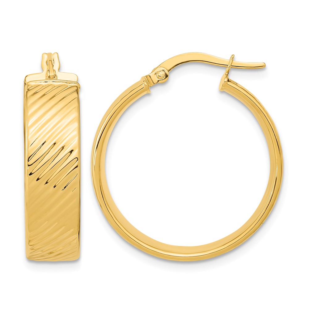 14K 8mm Polished & Textured Hinged Hoop Earrings (TF1265)