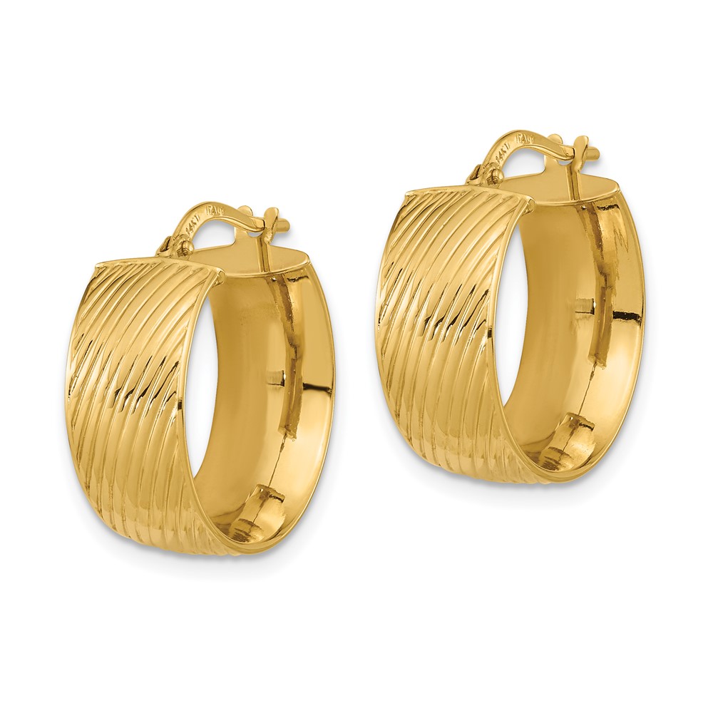 14K 8mm Polished Textured Hinged Hoop Earrings (TF1266)