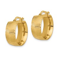 14K 8mm Yellow Gold Polished Textured Hinged Hoop Earrings view 2