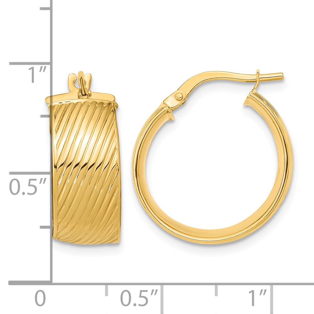 14K 8mm Polished Textured Hinged Hoop Earrings (TF1266)