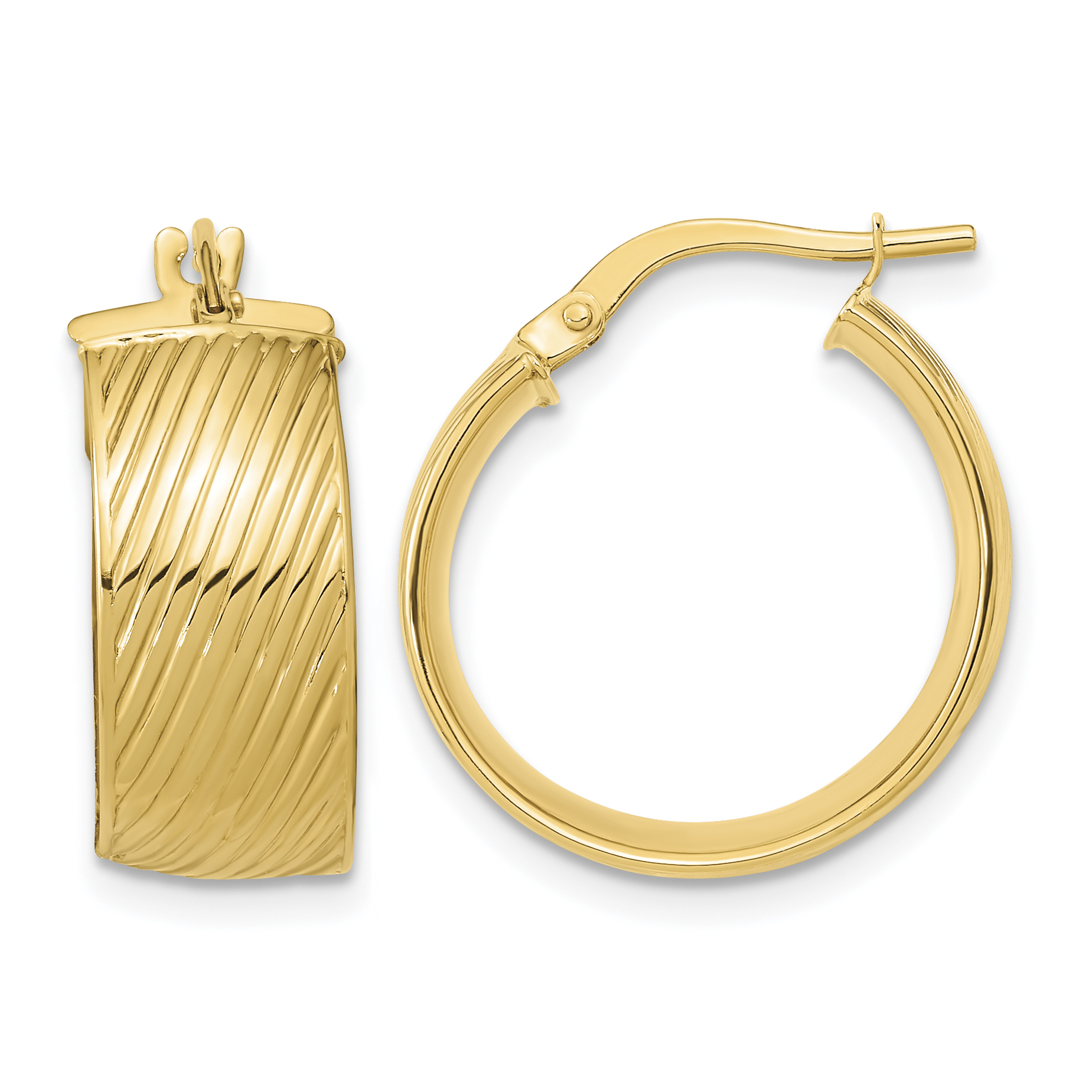 14K 8mm Polished Textured Hinged Hoop Earrings (TF1266)
