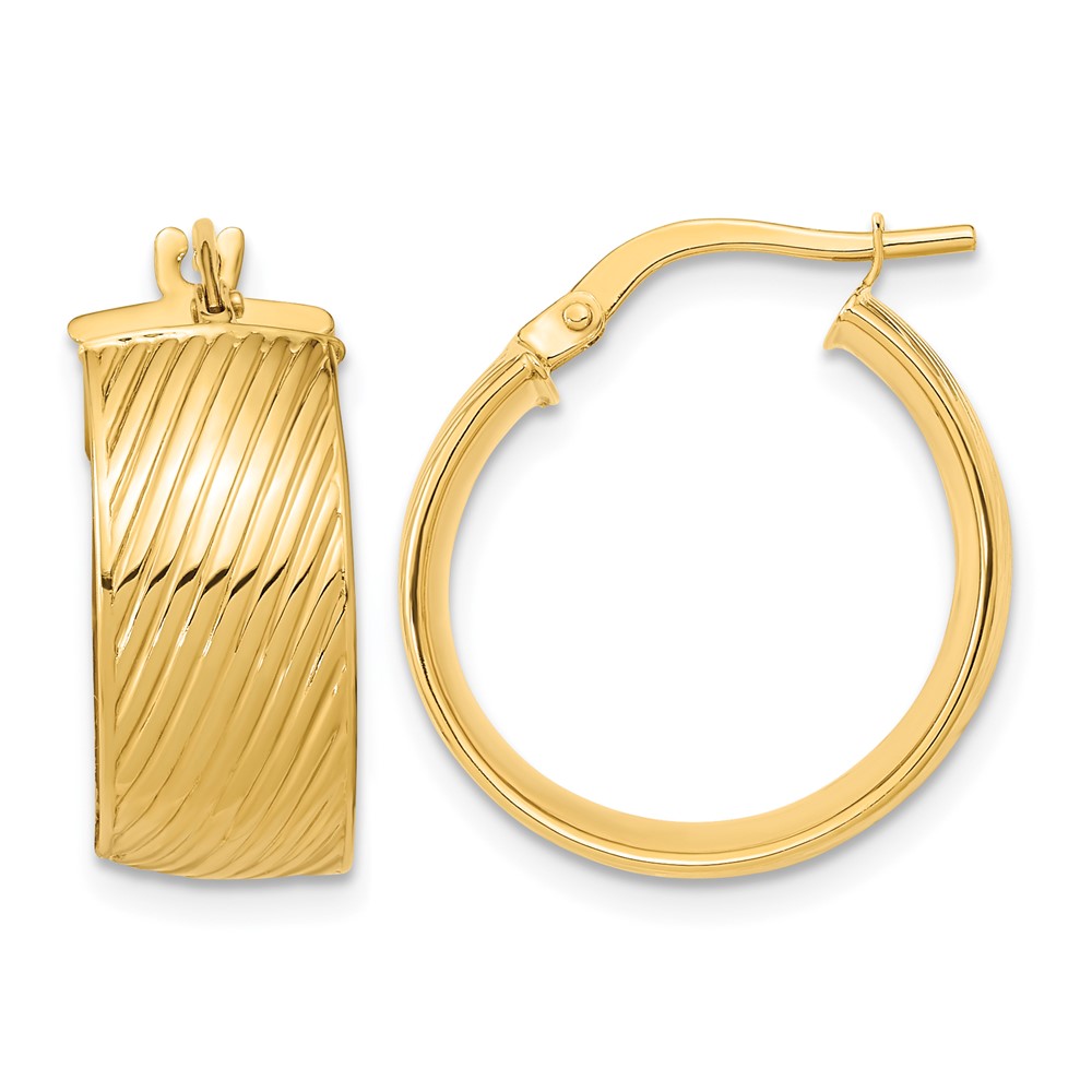 14K 8mm Polished Textured Hinged Hoop Earrings (TF1266)