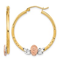 14K Tri-color Guadalupe Hoop Earrings view 1