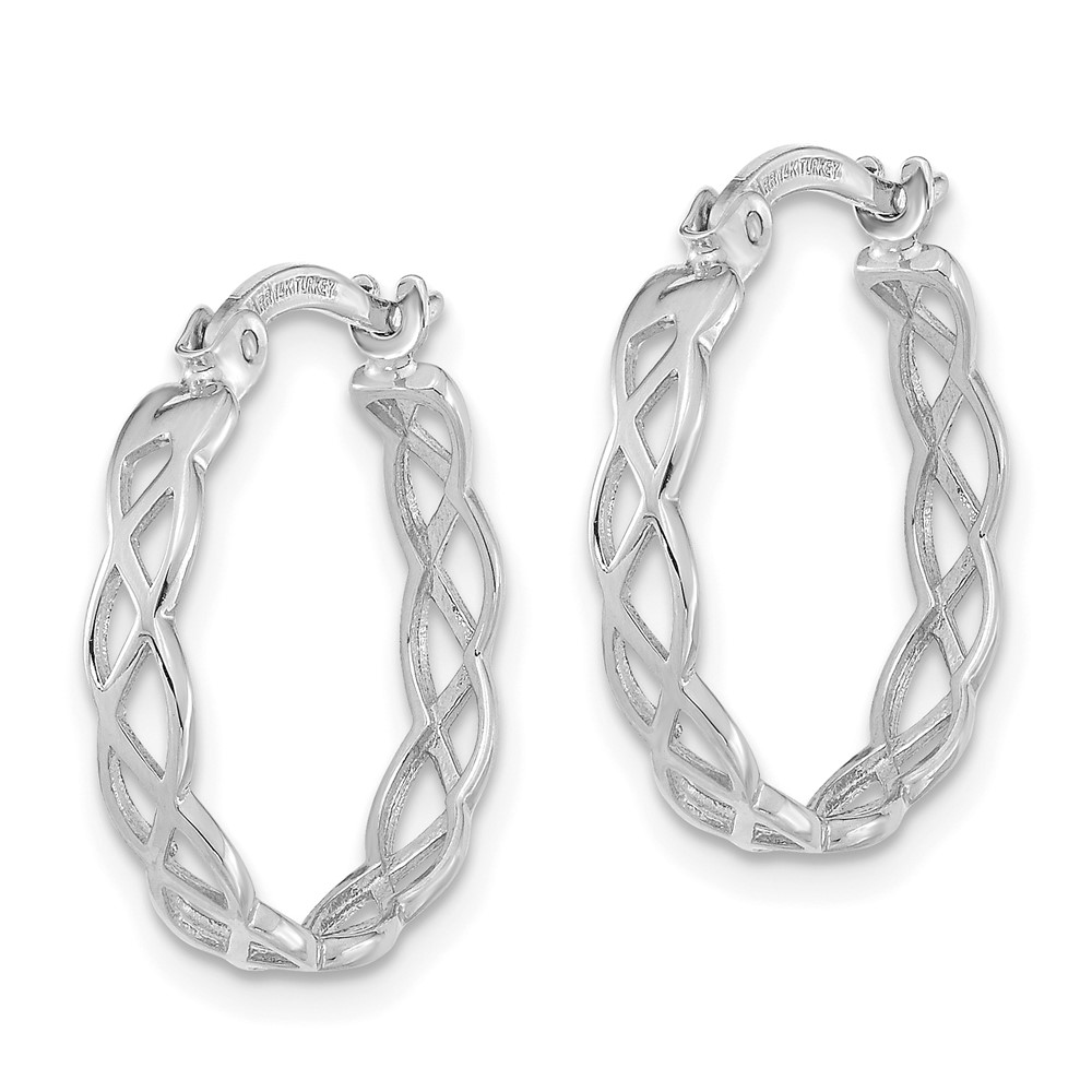 14k White Gold Polished Intertwined Filigree Hoop Earrings (TF1282W)