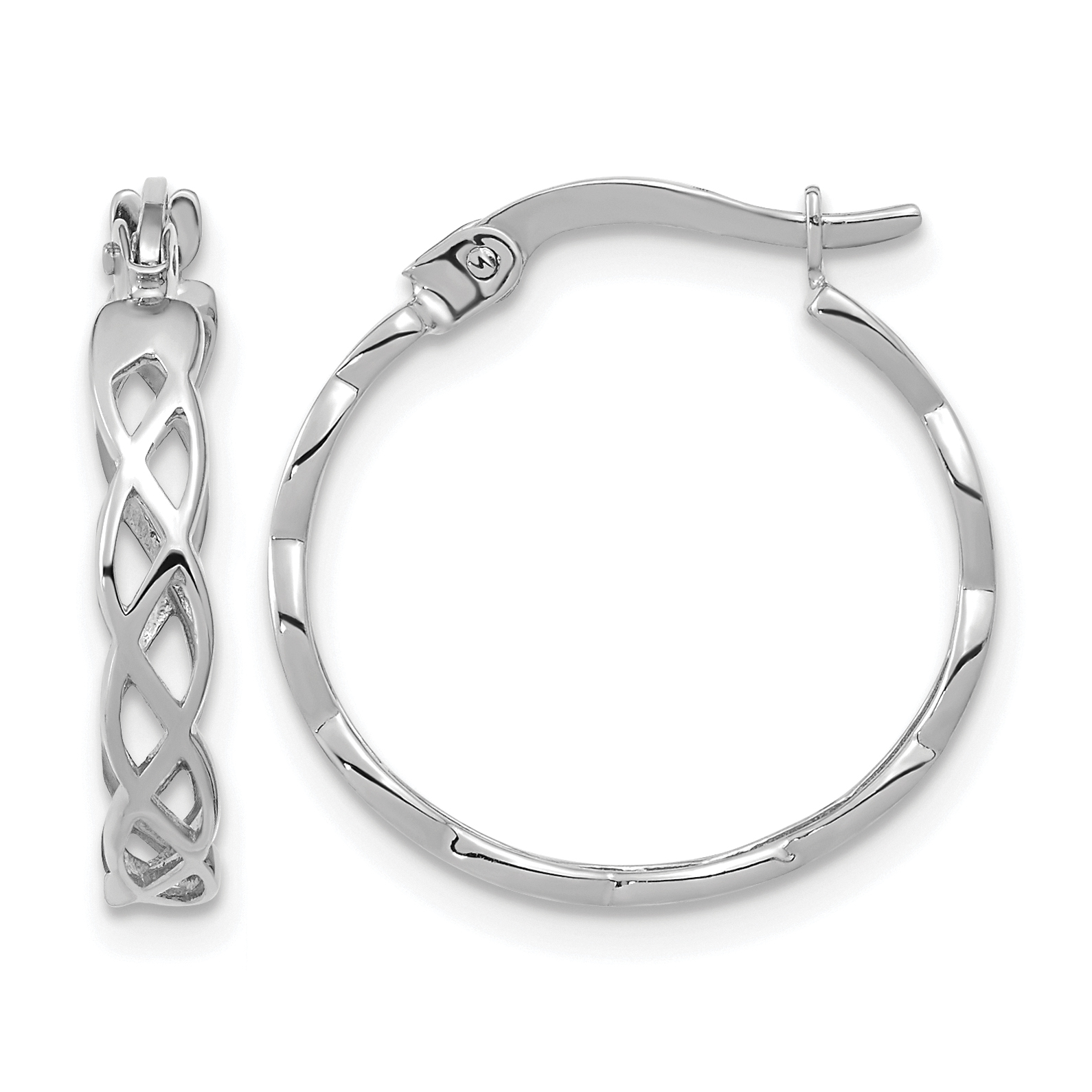14k White Gold Polished Intertwined Filigree Hoop Earrings (TF1282W)