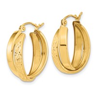 14K Yellow Gold Polished Diamond-cut Twist Hoop Earrings view 2