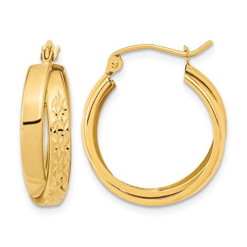 14K Yellow Gold Polished Diamond-cut Twist Hoop Earrings