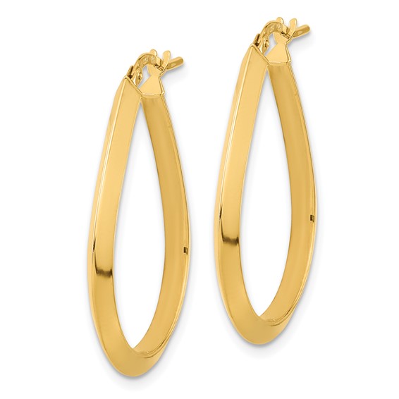 14k 2.75x26mm Polished Knife-Edge Teardrop-Shape Tube Hoop Earrings