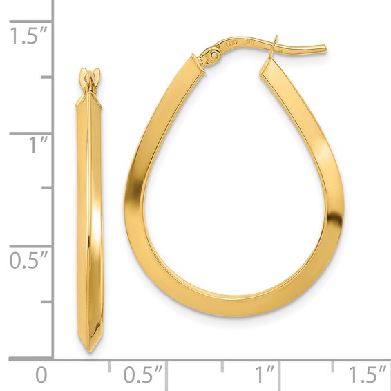14k 2.75x26mm Polished Knife-Edge Teardrop-Shape Tube Hoop Earrings